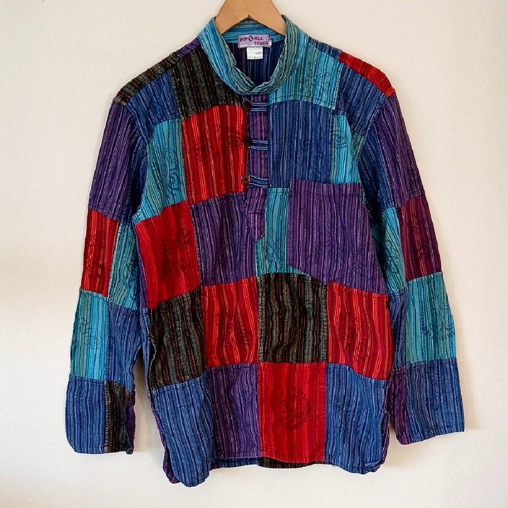 Vintage Shopoholic Bohemian Patchwork Pullover Shirt With Pocket